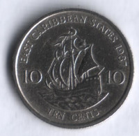 Монета 10 центов. 1987 год, Восточно-Карибские государства.