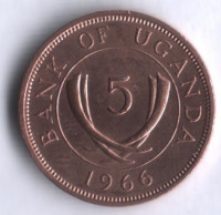Монета 5 центов. 1966 год, Уганда.