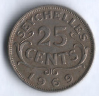 Монета 25 центов. 1969 год, Сейшельские острова.
