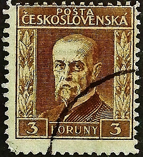Почтовая марка (3 kr.). "Томаш Масарик". 1926 год, Чехословакия.