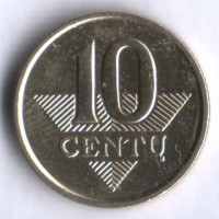 Монета 10 центов. 1998 год, Литва.