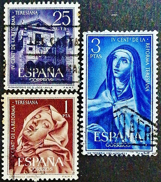 Набор почтовых марок (3 шт.). "400 лет Терезианской Реформации". 1962 год, Испания.
