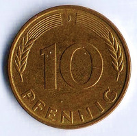 Монета 10 пфеннигов. 1992(J) год, ФРГ.