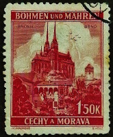 Почтовая марка (1,5 kr.). "Собор Святых Петра и Павла, Брно". 1939 год, Богемия и Моравия.