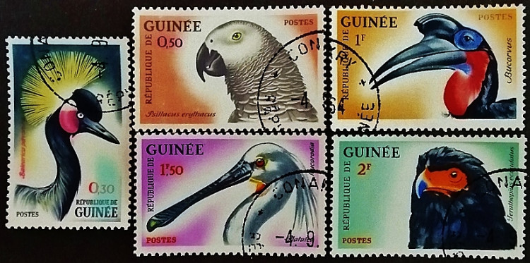 Набор почтовых марок (5 шт.). "Птицы (I)". 1962 год, Гвинея.