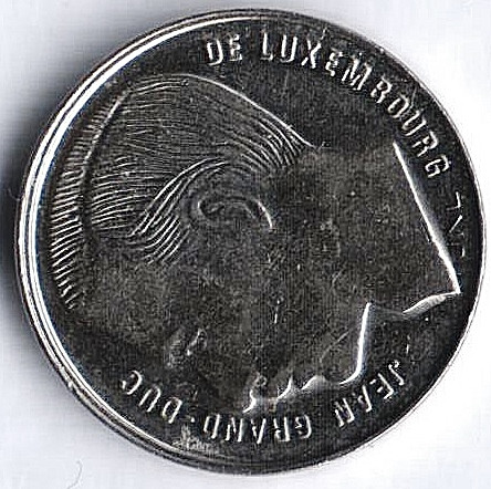 Монета 1 франк. 1991 год, Люксембург. Брак. Поворот на 90⁰.