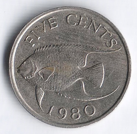 Монета 5 центов. 1980 год, Бермудские острова.