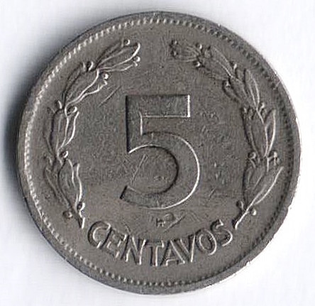 Монета 5 сентаво. 1937(HF) год, Эквадор.