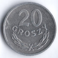 Монета 20 грошей. 1971 год, Польша.