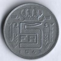 Монета 5 франков. 1943 год, Бельгия (Des Belges).