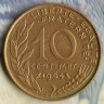 Монета 10 сантимов. 1964 год, Франция.