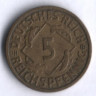 Монета 5 рейхспфеннигов. 1935 год (D), Веймарская республика.