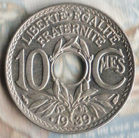 Монета 10 сантимов. ·1939· год, Франция.