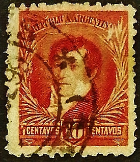 Марка почтовая (10 c.). "Мануэль Бельграно". 1892 год, Аргентина.