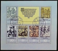 Блок почтовых марок (6 шт.). "450-летие Крестьянской войны в Германии". 1975 год, ГДР.