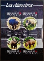 Блок почтовых марок (4 шт.). "Носороги". 2015 год, Того.