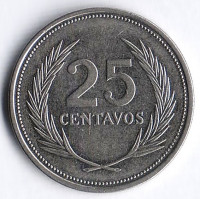 Монета 25 сентаво. 1993 год, Сальвадор.
