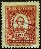 Почтовая марка (30 c.). "Атанасио Жирардо". 1902 год, Антьокия (Колумбия).
