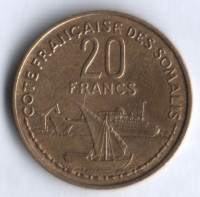 Монета 20 франков. 1952 год, Французский берег Сомали.
