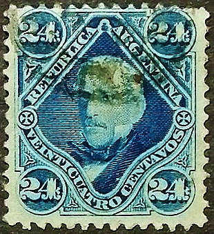 Почтовая марка (24 c.). "Хосе Франсиско де Сан Мартин". 1887 год, Аргентина.