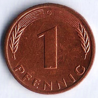 Монета 1 пфенниг. 1996(G) год, ФРГ.