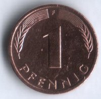 Монета 1 пфенниг. 1991 год (F), ФРГ.