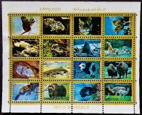 Блок марок (16 шт.). "Млекопитающие (малый формат)". 1973 год, Аджман.