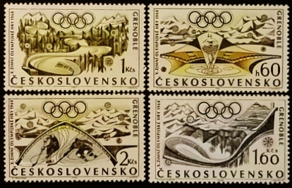 Набор почтовых марок  (4 шт.). "Зимние Олимпийские игры 1968 года - Гренобль". 1968 год, Чехословакия. 