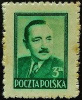 Марка почтовая (3 zl.). "Президент Польши Болеслав Берут". 1949 год, Польша.