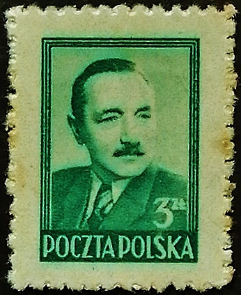 Марка почтовая (3 zl.). "Президент Польши Болеслав Берут". 1949 год, Польша.