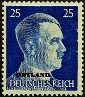 Марка почтовая (25 rpf.). "Адольф Гитлер «OSTLAND»". 1941 год, СССР (Германская оккупация в ВОВ).
