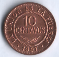 Монета 10 сентаво. 1997 год, Боливия.