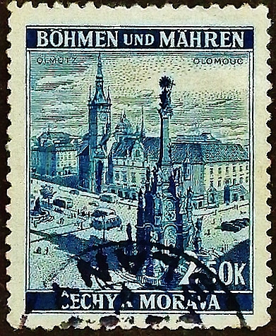 Почтовая марка (2,5 kr.). "Оломоуц". 1939 год, Богемия и Моравия.