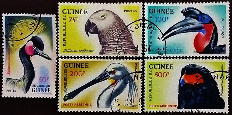 Набор почтовых марок (5 шт.). "Птицы (III)". 1962 год, Гвинея.