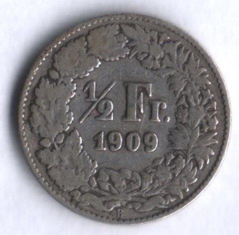 1/2 франка. 1909 год, Швейцария.