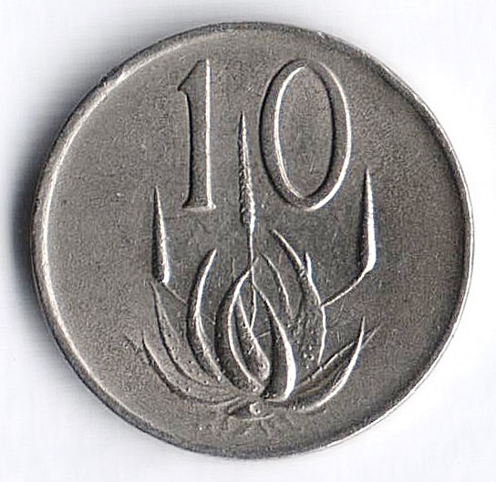 Монета 10 центов. 1971 год, ЮАР.