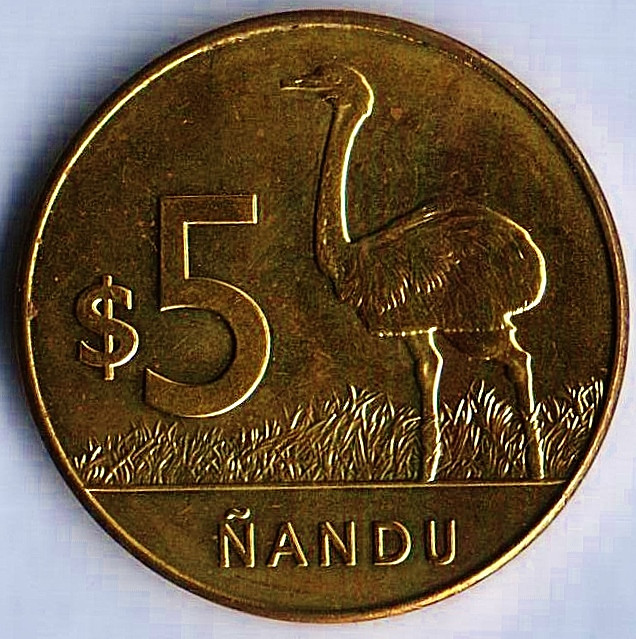 Монета 5 песо. 2024 год, Уругвай. Нанду.