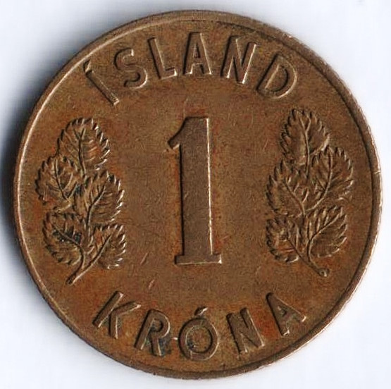 Монета 1 крона. 1959 год, Исландия.