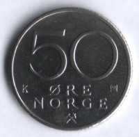 Монета 50 эре. 1985 год, Норвегия.