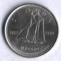 Монета 10 центов. 1992 год, Канада.