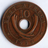 Монета 10 центов. 1934 год, Британская Восточная Африка.