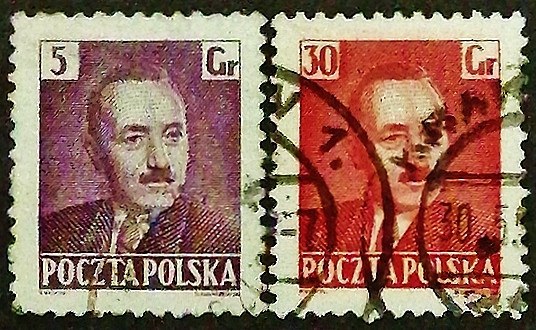 Набор почтовых марок (2 шт.). "Президент Польши Болеслав Берут". 1950 год, Польша.