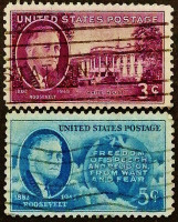 Набор почтовых марок (2 шт.). "Франклин Делано Рузвельт". 1945-1946 годы, США.