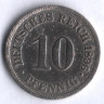Монета 10 пфеннигов. 1896 год (A), Германская империя.