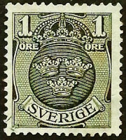 Почтовая марка (1 ö.). "Герб". 1912 год, Швеция.