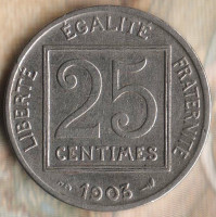 Монета 25 сантимов. 1903 год, Франция.