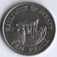 Монета 10 пенсов. 1989 год, Джерси.
