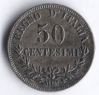 Монета 50 чентезимо. 1863(M BN) год, Италия.