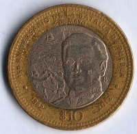 Монета 10 песо. 2012 год, Мексика. 150 лет Битве при Пуэбле.