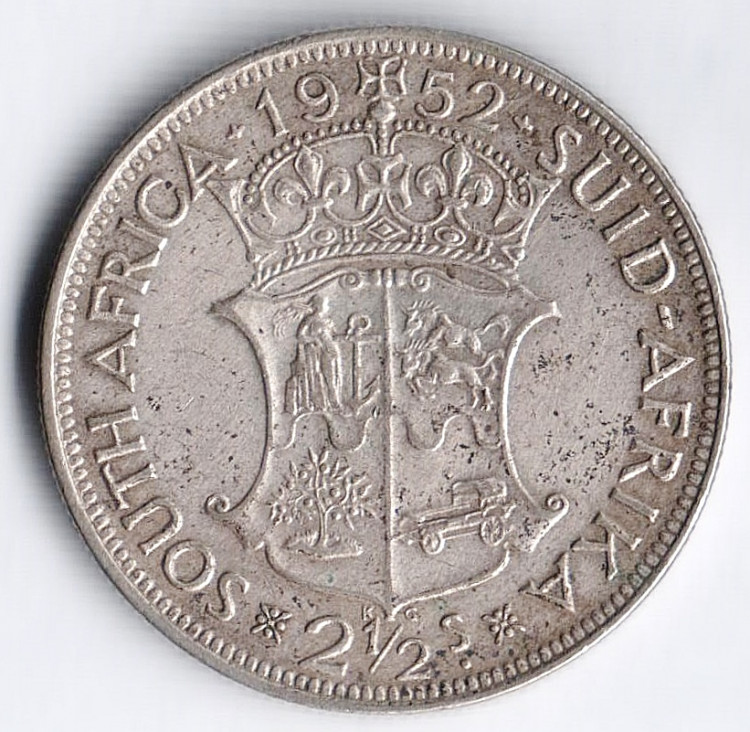 Монета 2-1/2 шиллинга. 1952 год, Южная Африка.